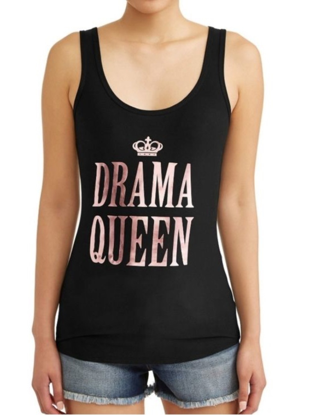 No Boundaries Black Tank with Pink Metallic "Drama Queen" Print